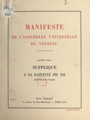cover image of Manifeste de l'Assemblée universelle du Verseau